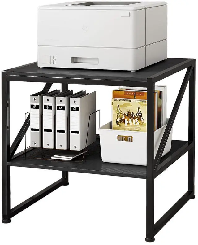 Main image of 2-Tier Large Priner Stand with Storage Shelf, 20"×20" Under Desk Printer Table for Home Office, Mini Fridge Stand, End Table for Living Room, Heavy Duty Storage Rack for Scanner Fax Machine, Black