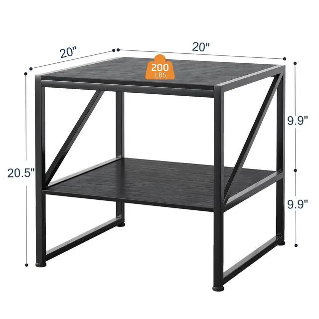 Alt view image 4 of 7 - 2-Tier Large Priner Stand with Storage Shelf, 20"×20" Under Desk Printer Table for Home Office, Mini Fridge Stand, End Table for Living Room, Heavy Duty Storage Rack for Scanner Fax Machine, Black