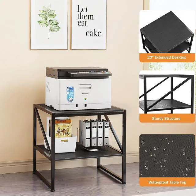 Alt view image 7 of 7 - 2-Tier Large Priner Stand with Storage Shelf, 20"×20" Under Desk Printer Table for Home Office, Mini Fridge Stand, End Table for Living Room, Heavy Duty Storage Rack for Scanner Fax Machine, Black