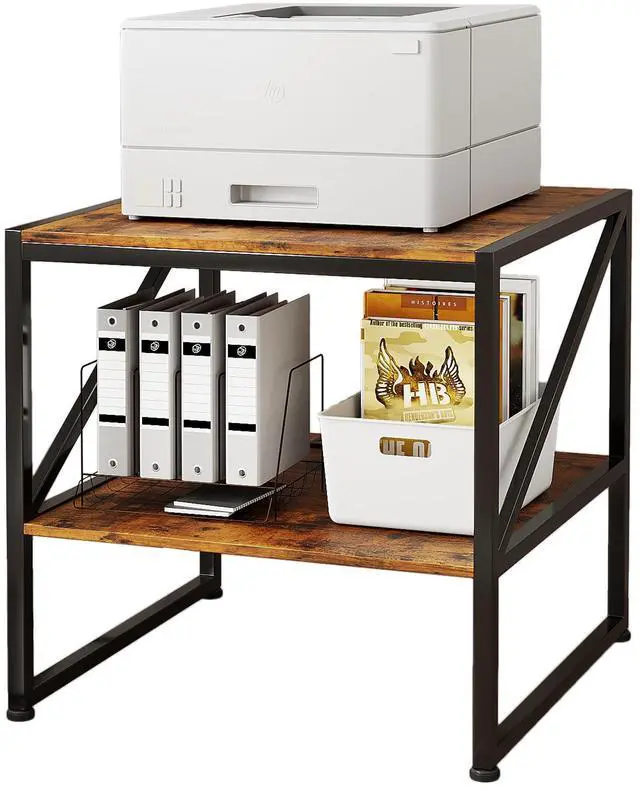 Main image of 2-Tier Large Priner Stand with Storage Shelf, 20"×20" Under Desk Printer Table for Office, Mini Fridge Stand, End Table for Living Room, Heavy Duty Storage Rack for Scanner Fax Machine, Rustic Brown
