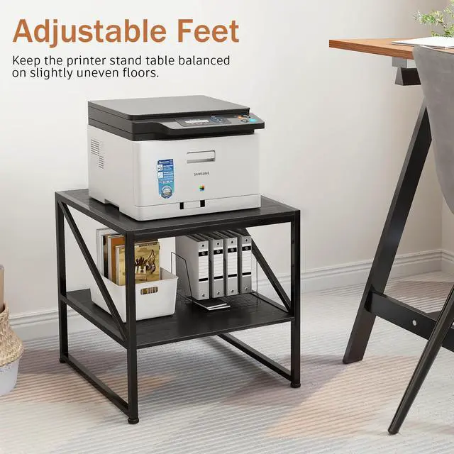 Alt view image 3 of 7 - 2-Tier Large Priner Stand with Storage Shelf, 20"×20" Under Desk Printer Table for Home Office, Mini Fridge Stand, End Table for Living Room, Heavy Duty Storage Rack for Scanner Fax Machine, Black
