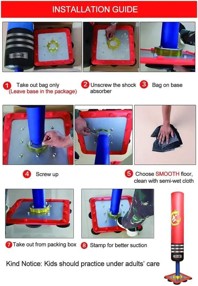 Alt view image 6 of 6 - Freestanding Punching Bag - Heavy Boxing Bag with Suction Cup Steel Base for Teens, 47 Self Standing Kickboxing Bags Kick Punch Bag, Great for Home Gym Exercise Boxing Traing