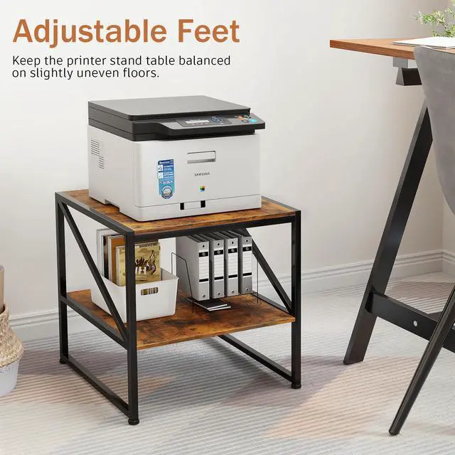 Alt view image 3 of 7 - 2-Tier Large Priner Stand with Storage Shelf, 20"×20" Under Desk Printer Table for Office, Mini Fridge Stand, End Table for Living Room, Heavy Duty Storage Rack for Scanner Fax Machine, Rustic Brown
