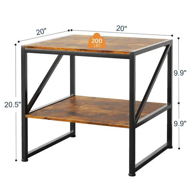 Alt view image 4 of 7 - 2-Tier Large Priner Stand with Storage Shelf, 20"×20" Under Desk Printer Table for Office, Mini Fridge Stand, End Table for Living Room, Heavy Duty Storage Rack for Scanner Fax Machine, Rustic Brown