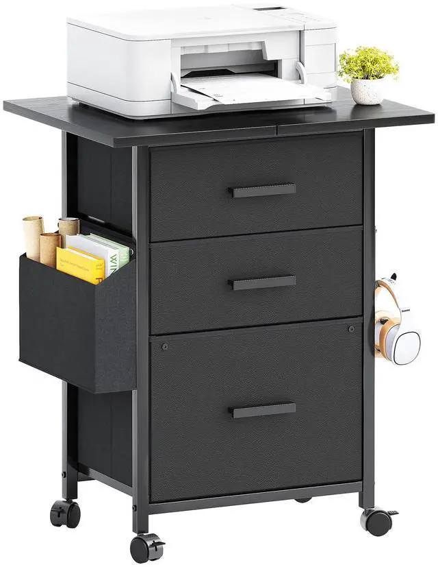 Main image of 3-Drawer Mobile File Cabinet with 22" Wide Printer Stand, Fabric Under Desk Filing Cabinet with Side Bag & Headphone Hook, Fits Letter/A4 Size Hanging File Folders, Rolling Home Office Organizer,Black