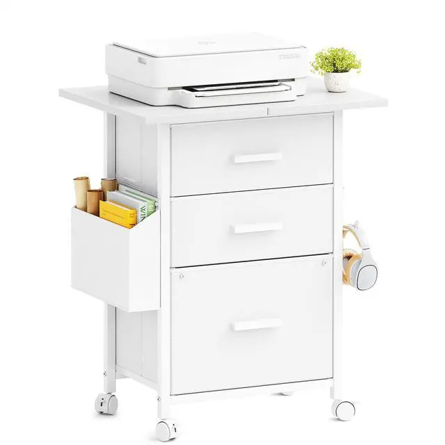 Main image of 3-Drawer Mobile File Cabinet with 22" Wide Printer Stand, Fabric Under Desk Filing Cabinet with Side Bag & Headphone Hook, Fits Letter/A4 Size Hanging File Folders, Rolling Home Office Organizer,White