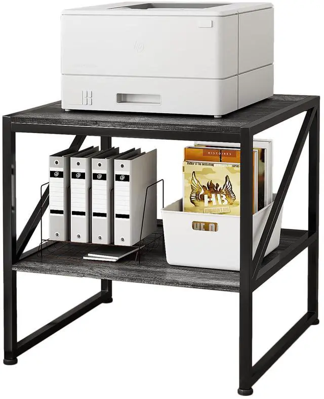 Main image of 2-Tier Large Priner Stand with Storage Shelf, 20"×20" Under Desk Printer Table for Home Office, Mini Fridge Stand, End Table for Living Room, Heavy Duty Storage Rack for Scanner Fax Machine, Grey Oak