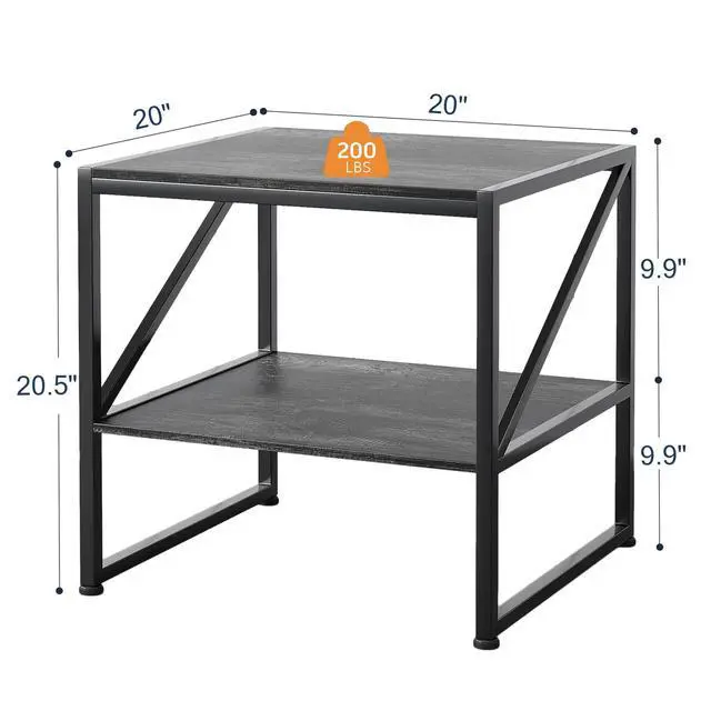 Alt view image 4 of 7 - 2-Tier Large Priner Stand with Storage Shelf, 20"×20" Under Desk Printer Table for Home Office, Mini Fridge Stand, End Table for Living Room, Heavy Duty Storage Rack for Scanner Fax Machine, Grey Oak