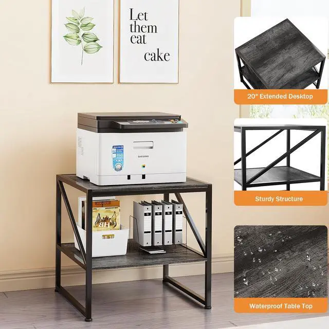 Alt view image 7 of 7 - 2-Tier Large Priner Stand with Storage Shelf, 20"×20" Under Desk Printer Table for Home Office, Mini Fridge Stand, End Table for Living Room, Heavy Duty Storage Rack for Scanner Fax Machine, Grey Oak