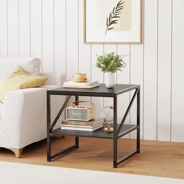 Alt view image 5 of 7 - 2-Tier Large Priner Stand with Storage Shelf, 20"×20" Under Desk Printer Table for Home Office, Mini Fridge Stand, End Table for Living Room, Heavy Duty Storage Rack for Scanner Fax Machine, Grey Oak