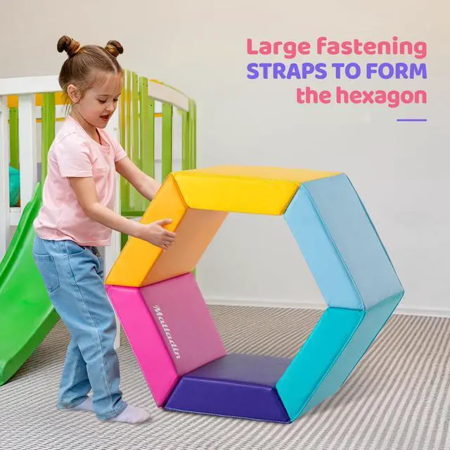 Alt view image 3 of 6 - Gymnastics Gym Tumbling Mat for Kids Children, Hexagon Gymnastics Folding Exercise Mat for Stretching Yoga Cheerleading Martial Arts