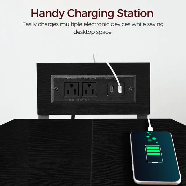 Alt view image 6 of 7 - Corner Printer Stand with Charging Station, 3-Tier Large Printer Table with Adjustable Feet, Metal Frame Storage Shelf for Office, Living Room, Small Space, Black PTBK14E01