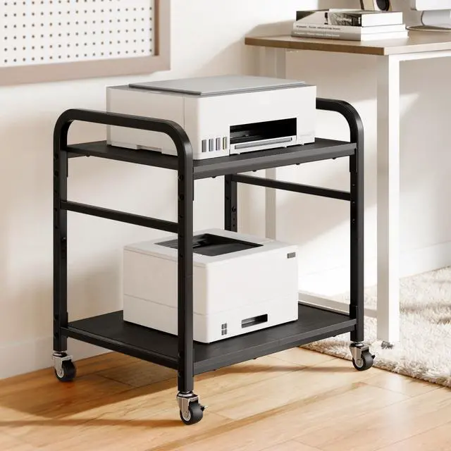 Main image of 2 Tier Under Desk Printer Stand with Storage, 22" Rolling Printer Cart with Lockable Wheels, Height Adjustable Shelf for Home Office, Black