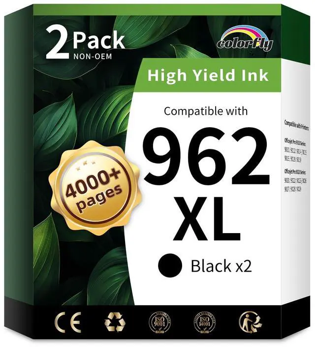 Main image of 962XL Ink Cartridges Combo Pack Compatible Replacement for HP 962XL 962 Ink Cartridges to Use with HP OfficeJet Pro 9010 9012 9014 9015 9016 9018 9020 9022 9025 Printer (2BK)