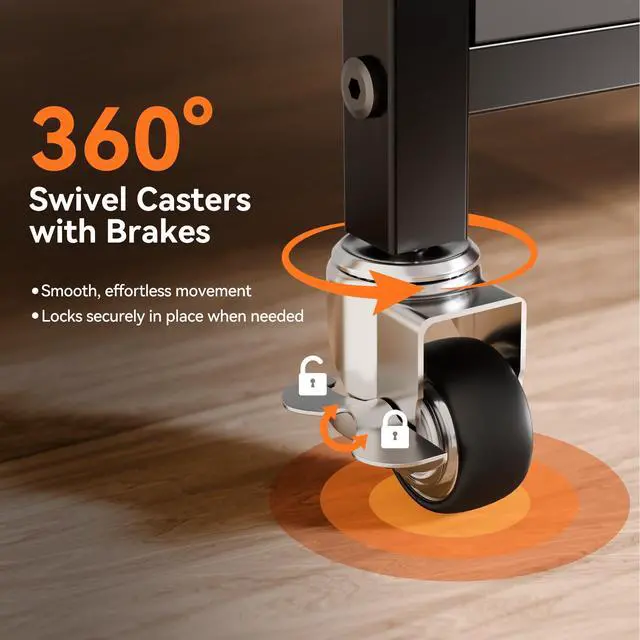 Alt view image 3 of 7 - 2 Tier Under Desk Printer Stand with Storage, 22" Rolling Printer Cart with Lockable Wheels, Height Adjustable Shelf for Home Office, Black