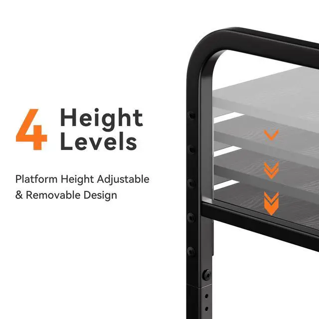 Alt view image 4 of 7 - 2 Tier Under Desk Printer Stand with Storage, 22" Rolling Printer Cart with Lockable Wheels, Height Adjustable Shelf for Home Office, Black