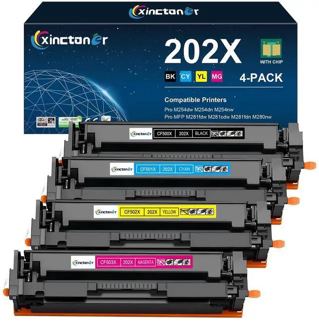 Main image of 202X Toner Cartridges 4 Pack High Yield CF500X for M281fdw M254dw | Replacement for HP 202X Toner Cartridges 202A CF500A for Laser Jet Pro MFP M281fdw M281cdw M254dw M281fdn 281fdw Printer