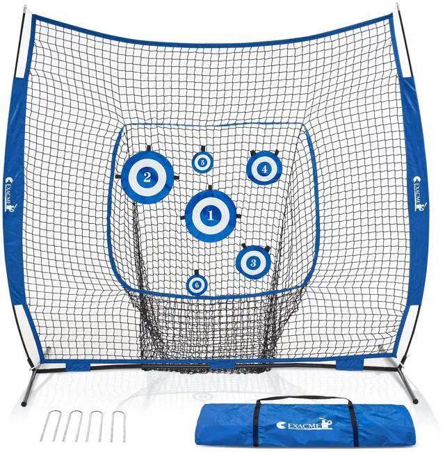 Main image of 7'x7' 8'x8' Baseball Softball Practice Net with 6 Targets for Kids Adults, Pitching Hitting Training Net, Anchor Kits, Carry Bag