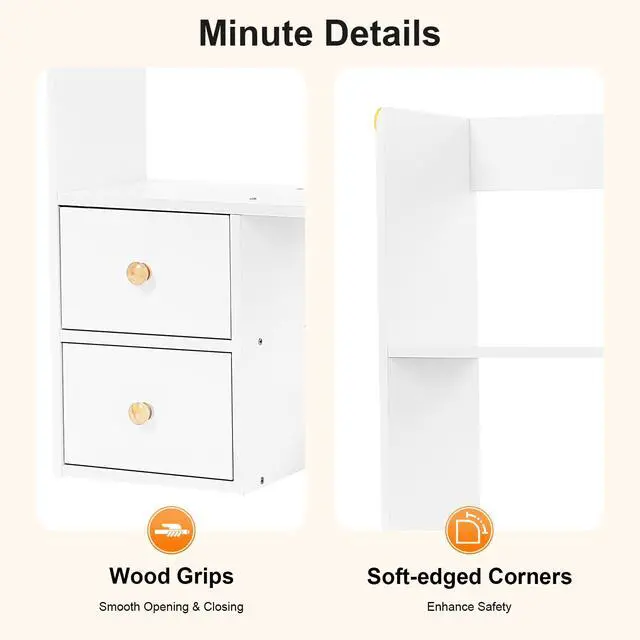 Alt view image 7 of 7 - Desk Hutch Top Only, Desktop Hutch with 8 Shelves & 4 Drawers, Vanity Desk with Hutch, Extendable Small Desk Shelf for Top of Desk, Desktop Bookcase Bookshelf for Home Office