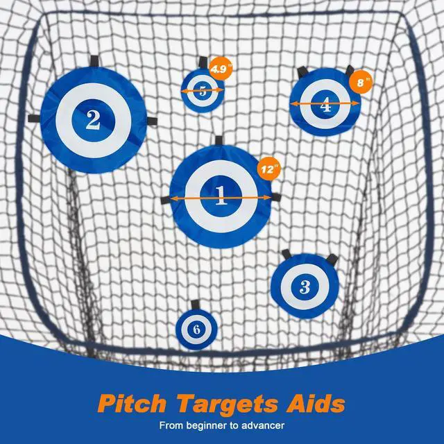 Alt view image 3 of 6 - 7'x7' 8'x8' Baseball Softball Practice Net with 6 Targets for Kids Adults, Pitching Hitting Training Net, Anchor Kits, Carry Bag