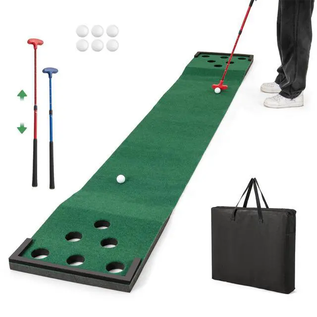 Main image of Golf Putting Mat, Portable Golf Game Set with 2 Adjustable Putters, 6 Balls, Carrying Bag, Indoor & Outdoor Putting Green Mat for Practice, Suits Office, Home, Backyard