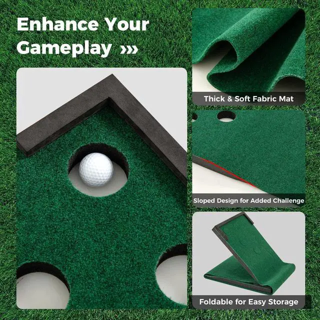 Alt view image 2 of 7 - Golf Putting Mat, Portable Golf Game Set with 2 Adjustable Putters, 6 Balls, Carrying Bag, Indoor & Outdoor Putting Green Mat for Practice, Suits Office, Home, Backyard