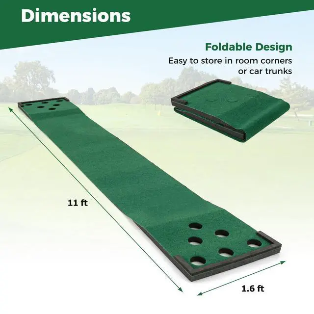 Alt view image 5 of 7 - Golf Putting Mat, Portable Golf Game Set with 2 Adjustable Putters, 6 Balls, Carrying Bag, Indoor & Outdoor Putting Green Mat for Practice, Suits Office, Home, Backyard