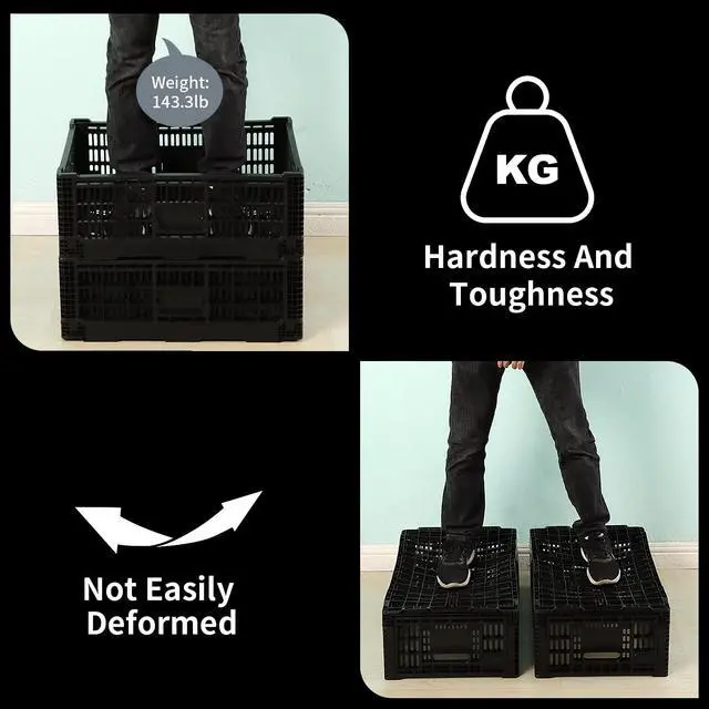 Alt view image 4 of 6 - Collapsible Storage Bin Containe52 Liter Transferheavy duty plastic storage box,milk crates heavy duty Transit storage of various items black (2)