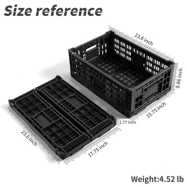 Alt view image 6 of 6 - Collapsible Storage Bin Containe52 Liter Transferheavy duty plastic storage box,milk crates heavy duty Transit storage of various items black (2)