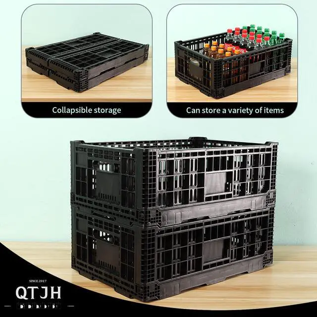 Alt view image 3 of 6 - Collapsible Storage Bin Containe52 Liter Transferheavy duty plastic storage box,milk crates heavy duty Transit storage of various items black (2)