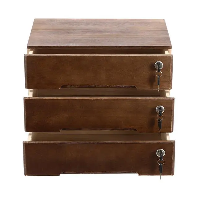 Alt view image 6 of 7 - Wooden Storage Box with 3 Drawers, Vintage Office Supplies and Accessories Letter Tray, Wood Desktop School Supply Organizer, Library Card Catalog Cabinet, Rustic Jewelry Box with Lock