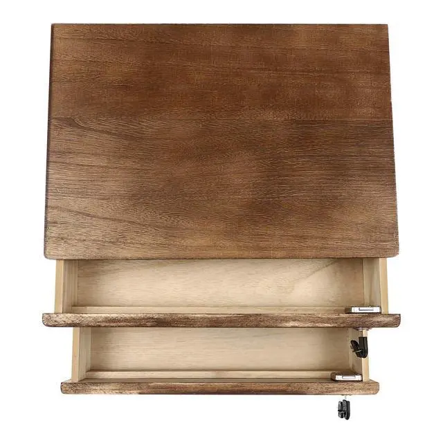 Alt view image 6 of 7 - 2 Drawer Small Vintage Style Wooden Storage Organizer with Lock for Accessories - Rustic Decorative Box for Office, Desktop Countertop and Incense Storage