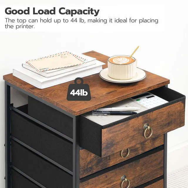 Alt view image 4 of 7 - 5-Drawer Chest, File Cabinet, Office Cabinet with Drawers, Rolling Printer Stand for Living Room, Home Office, Nonwovens Drawer, Easy Assembly, Rustic Brown BF50WJ01