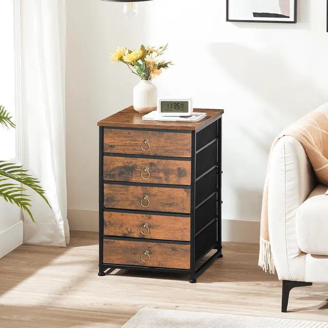 Alt view image 6 of 7 - 5-Drawer Chest, File Cabinet, Office Cabinet with Drawers, Rolling Printer Stand for Living Room, Home Office, Nonwovens Drawer, Easy Assembly, Rustic Brown BF50WJ01