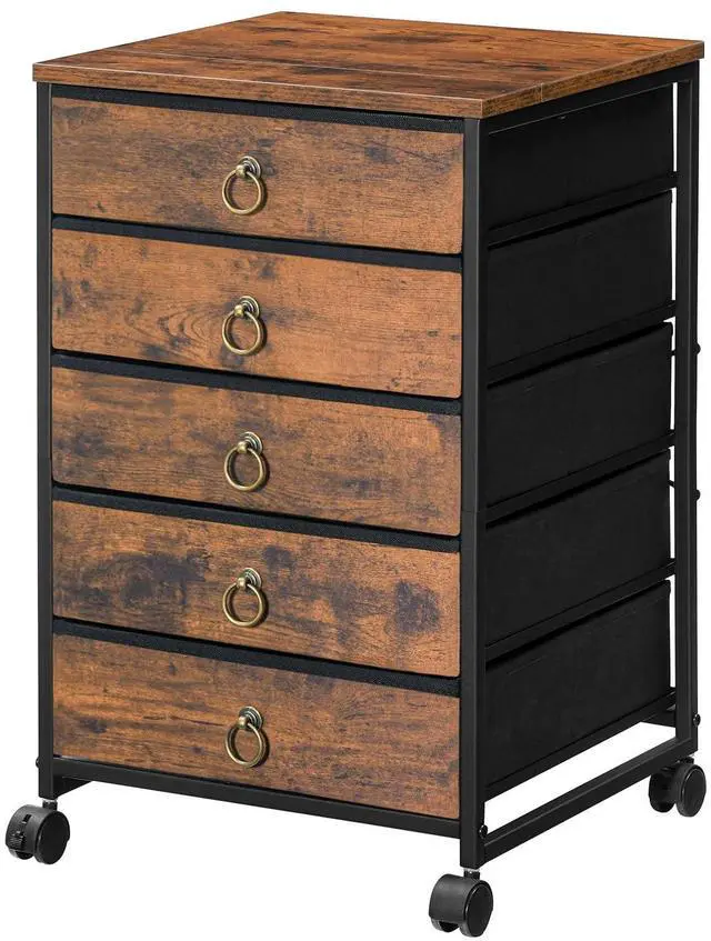 Main image of 5-Drawer Chest, File Cabinet, Office Cabinet with Drawers, Rolling Printer Stand for Living Room, Home Office, Nonwovens Drawer, Easy Assembly, Rustic Brown BF50WJ01