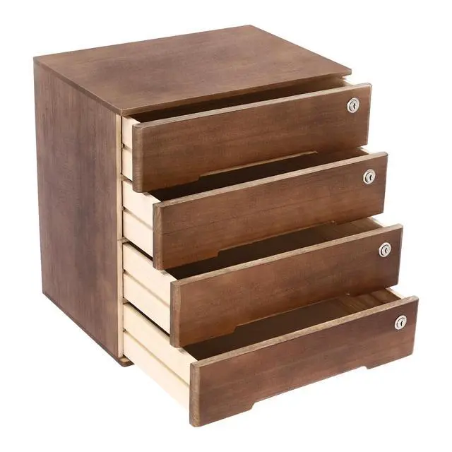 Alt view image 5 of 7 - Vintage 4-Drawer Wooden Desk Organizer - Stackable Craft Storage Drawers with Lock - Rustic Tool Box with Drawers - Multilevel Apothecary Cabinet - Ideal Home Office Organizers and Accessories