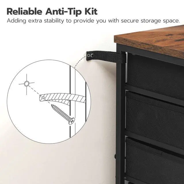Alt view image 5 of 7 - 5-Drawer Chest, File Cabinet, Office Cabinet with Drawers, Rolling Printer Stand for Living Room, Home Office, Nonwovens Drawer, Easy Assembly, Rustic Brown BF50WJ01
