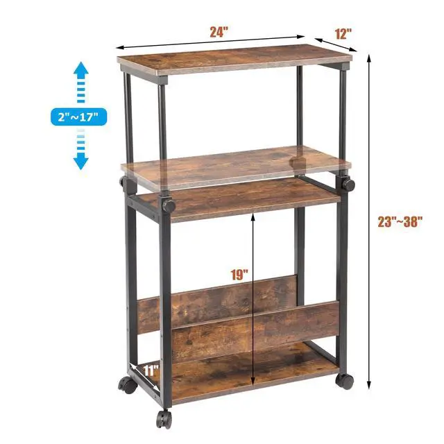 Alt view image 2 of 7 - Height Adjustable Computer Tower Stand, Top Adjustable 24"Wx12"Dx23"-38"H | Printer Stands with Wheels, PC Tower Stand, Printer Table for Home Office, Holds Up to 132 lbs (Fits Tower Lower Than 19")