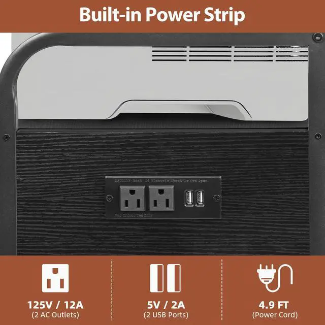 Alt view image 5 of 7 - 3-Tier Printer and Shredder Stand with Pull Out Shelf, 20" L x 14" W x 34" H Floor-Standing Printer Shredder Stand with Power Outlet, Printer Stand with Shredder Storage, Office Storage Rack