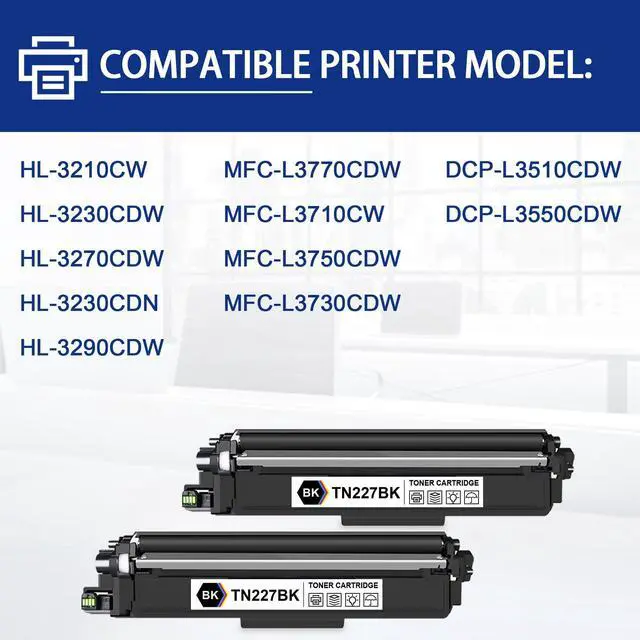 Alt view image 2 of 7 - TN227 Black High Yield Toner Cartridge Replacement for Brother TN-227BK TN227BK TN223BK TN 223BK for MFC-L3770CDW MFC-L3710CW MFC-L3750CDW HL-3290CDW HL-3210CW HL-3230CDW Printer TN2272PK