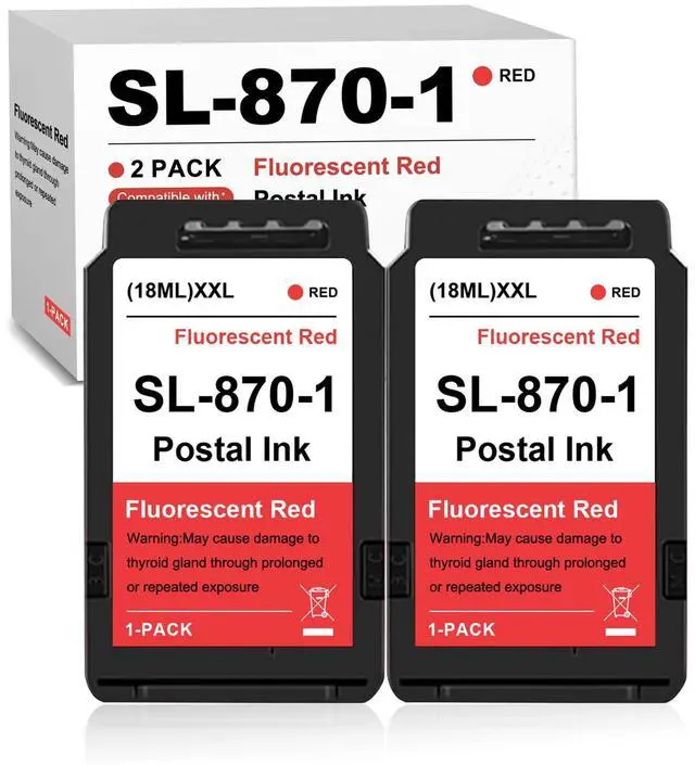 Main image of SL-870-1 Postage Red Ink Cartridge Compatible for Pitney Bowes SL-870-1 New SendPro Mailstation Postage Meter (CSD1) - 2 Pack 18ML SL-870-1 XXL Fluorescent Red Ink Cartridge