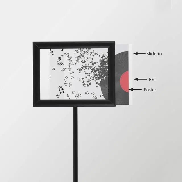 Alt view image 6 of 6 - Pedestal Adjustable Telescoping Menuboard, Aluminum Profile, Black Double Sided Slide-In Poster Frame, 8.5x11 inch Document, Brochure, Sign Holder (Black - 1 Pack)