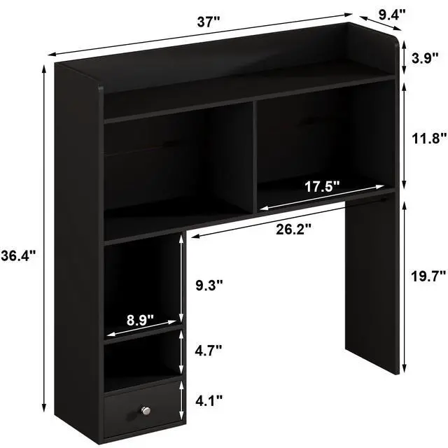 Alt view image 2 of 7 - Desktop Bookshelf, 36.4" DormDesk Hutch with 5 Shelves | Countertop Desk Hutch, 1 Drawer,for Computer Desk, Desk Shelf Organizer, Dorm Office Home, White
