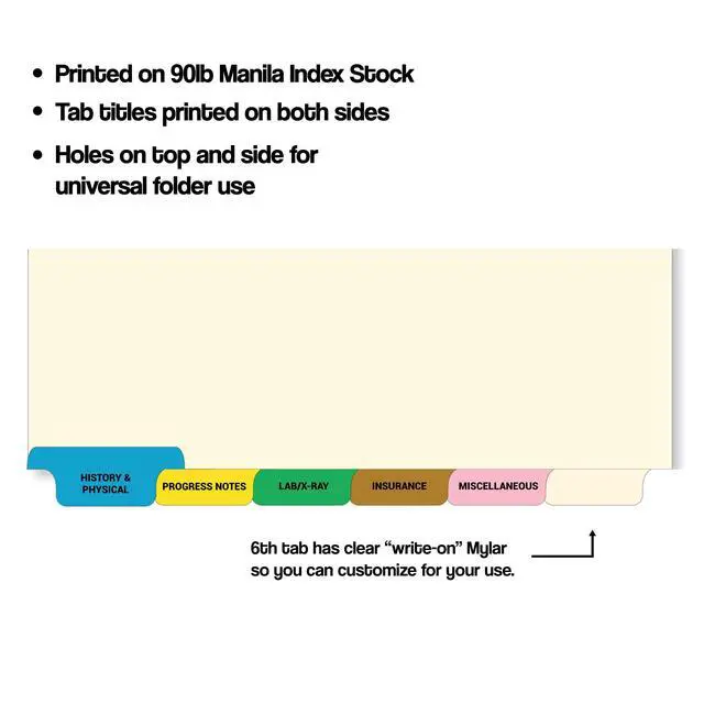 Alt view image 2 of 7 - Stock Medical Chart Dividers, 65 Sets of 6 Popular Healthcare Index Tabs, Bottom Tab, 8-1/2" x 11-3/8", File Folder Organizer for Nursing Patient Charts & Medical Records