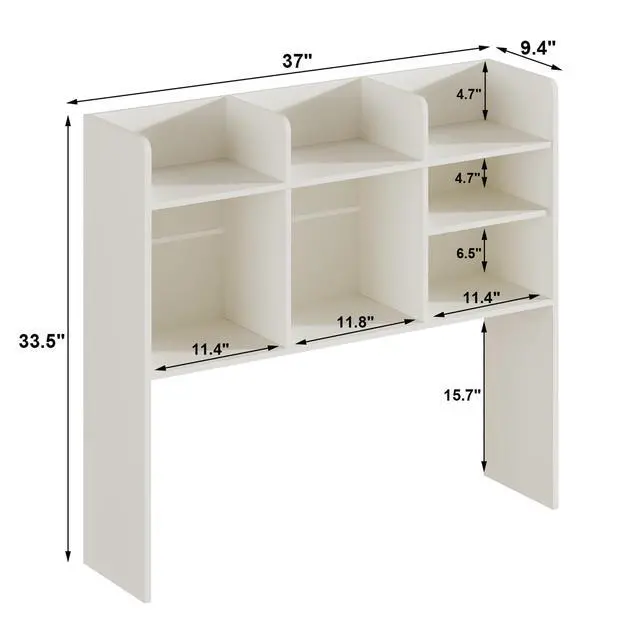 Alt view image 2 of 7 - Desk Hutch Dorm, Desktop Bookshelf with 7 Shelves | Desktop Shelf, Bookshelf Storage for College Dorm Office Home, White