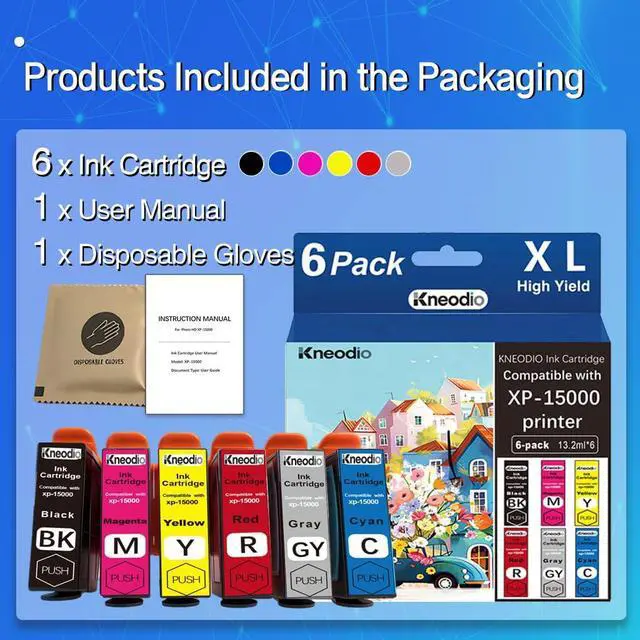 Alt view image 4 of 7 - xp15000 Ink Cartridges for Photo XP-15000 Printer | Compatible with XP-15000 printer (6-Pack) (1 Black,1 Cyan,1 Magenta,1 Yellow,1 Red,1 Gray)