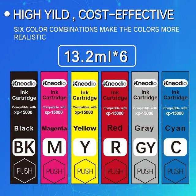 Alt view image 5 of 7 - xp15000 Ink Cartridges for Photo XP-15000 Printer | Compatible with XP-15000 printer (6-Pack) (1 Black,1 Cyan,1 Magenta,1 Yellow,1 Red,1 Gray)