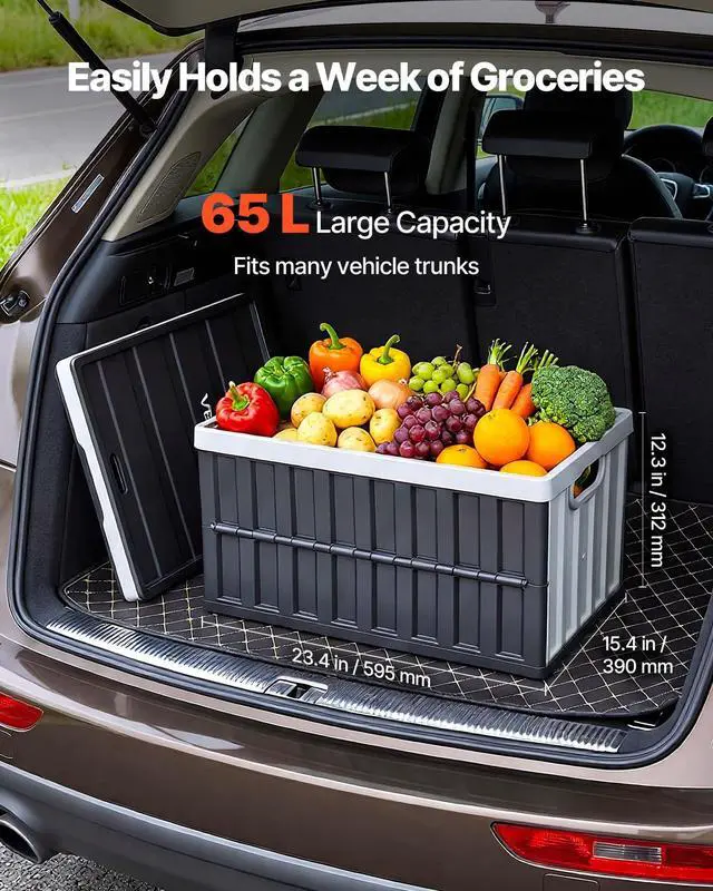 Alt view image 2 of 7 - Plastic Collapsible Storage Bins with Lids, 65L 3 Packs, Stackable Folding Storage Crates with Handles, Holds 84 lbs Per Bin, Heavy Duty Containers, Space-Saving Baskets, for Home Organizing