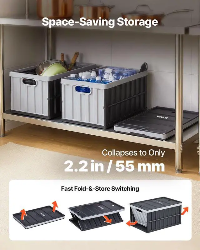 Alt view image 4 of 7 - Plastic Collapsible Storage Bins with Lids, 65L 3 Packs, Stackable Folding Storage Crates with Handles, Holds 84 lbs Per Bin, Heavy Duty Containers, Space-Saving Baskets, for Home Organizing