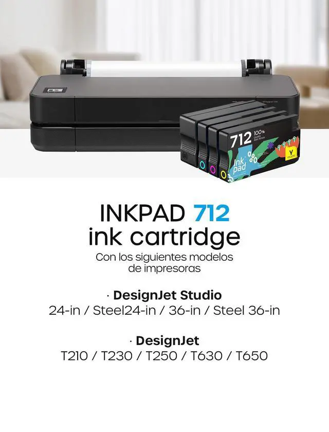 Alt view image 2 of 7 - 712XL Ink Cartridges Replacement for HP 712 Ink Cartridges, 4 Pack | Work with HP DesignJet T210 T650 T630 T230 Studio Plotter Printer, Easy Install, High Yield, 80-ml Black + 29-ml CoIor